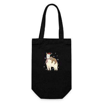Alpaca Lama Gift with Sloth Winter Snow - Gift Bag for Bottles - black - Front