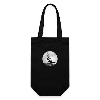 Windsurfer Silhouette Vollmond Mond Windsurfing - Geschenkbeutel für Flaschen - Schwarz - Vorne