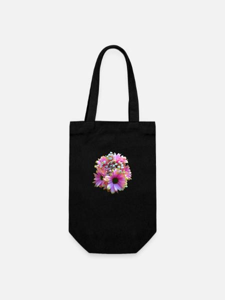 Blume, Blumenstrauß, pink Blüte, floral Margeriten - Geschenkbeutel für Flaschen - Schwarz
