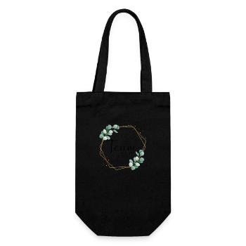 Eukalyptus Blätter - Team Braut - 11 - Geschenkbeutel für Flaschen - Schwarz - Vorne