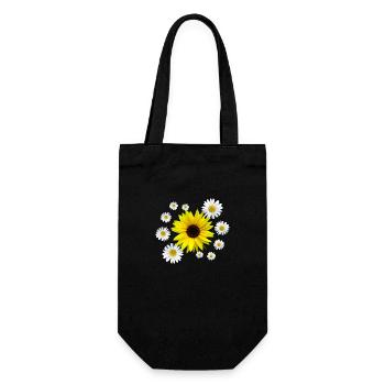 Sonnenblume mit Margeriten Blüten, floral, Blume - Geschenkbeutel für Flaschen - Schwarz - Vorne