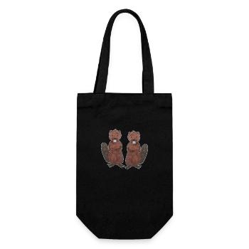 Biber Paar Liebe Nagetier mit weiße Outlines - Geschenkbeutel für Flaschen - Schwarz - Vorne