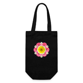 Gerbera Margeriten Blume Blumenranke floral blumig - Geschenkbeutel für Flaschen - Schwarz - Vorne
