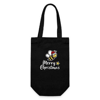 Weihnachten Biene merry christmas Weihnachtsmann - Geschenkbeutel für Flaschen - Schwarz - Vorne