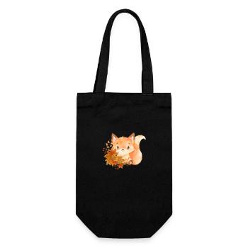 Kleiner Fuchs mit Herbstblättern Waldtiere Natur - Geschenkbeutel für Flaschen - Schwarz - Vorne