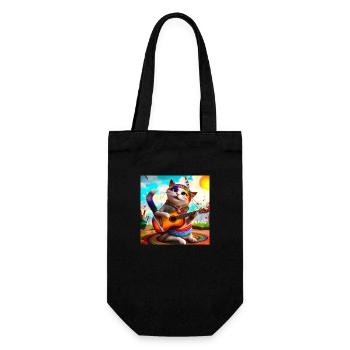 A hippie cat is playing the guitar - Gift Bag for Bottles - black - Front