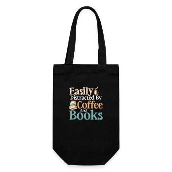 Easily Distracted By Coffee And Books Reading Book - Geschenkbeutel für Flaschen - Schwarz - Vorne