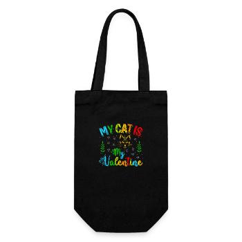 My Cat is my Valentine - Geschenkbeutel für Flaschen - Schwarz - Vorne