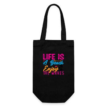 Life is a Beach enjoy the Waves - Geschenkbeutel für Flaschen - Schwarz - Vorne