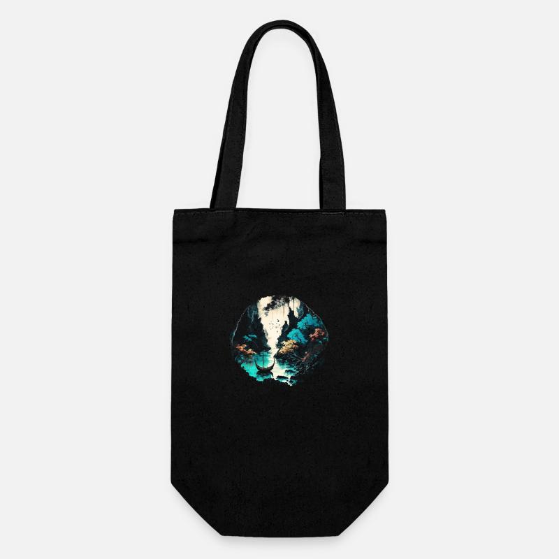 Grotte et rivière - Aquarelle - Sac à bouteille - noir