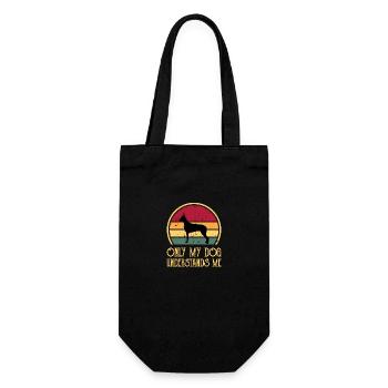 Deutsche Dogge Hundeliebhaber Silhouette Vintage Sonnenuntergang - Geschenkbeutel für Flaschen - Schwarz - Vorne