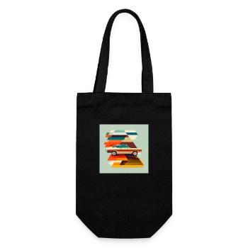 Illustration Auto 70er Jahre Farbkunst - Geschenkbeutel für Flaschen - Schwarz - Vorne