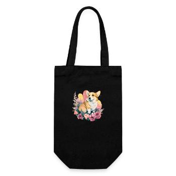 Corgi im Blumenfeld - Geschenkbeutel für Flaschen - Schwarz - Vorne