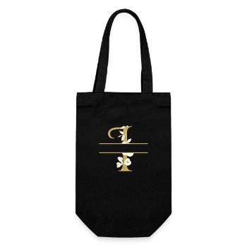 Personalisierter goldener Blumenbuchstabe i - Geschenkbeutel für Flaschen - Schwarz - Vorne