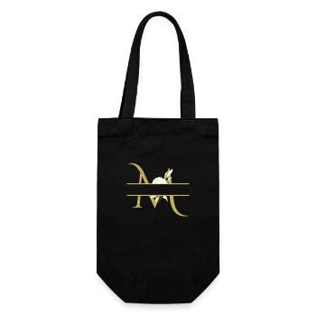 Personalisierter goldener Blumenbuchstabe M - Geschenkbeutel für Flaschen - Schwarz - Vorne