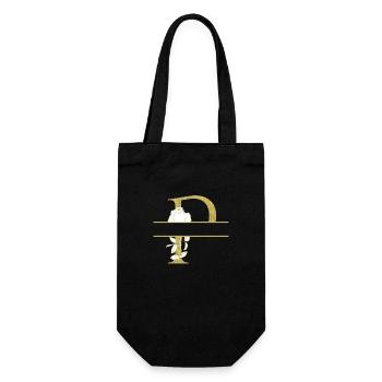 personalized floral golden letter P - Gift Bag for Bottles - black - Front
