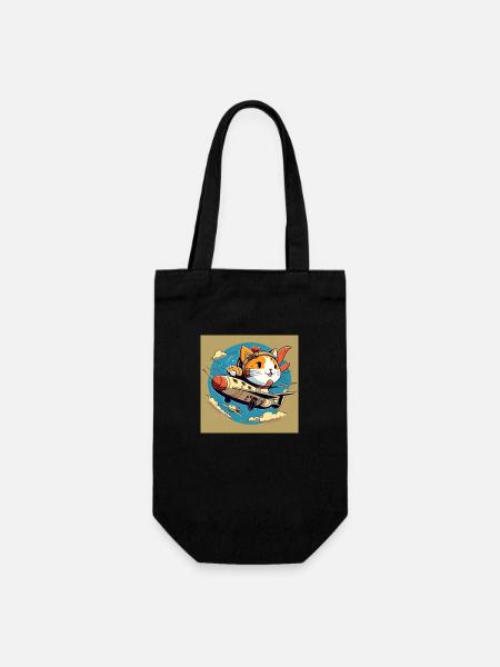 Cartoon chat volant - Sac à bouteille - noir