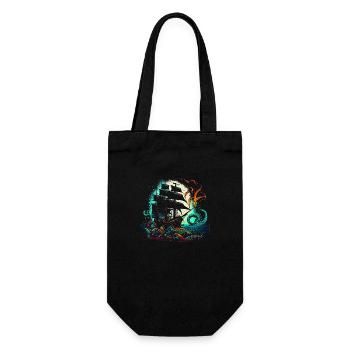 Bateau pirate rétro avec une pieuvre colorée - Sac à bouteille - noir - Devant