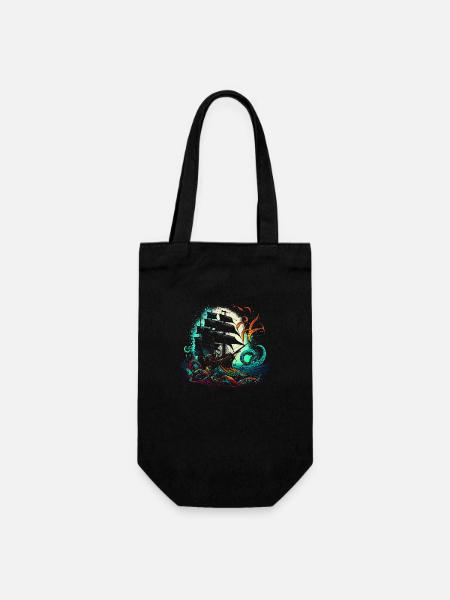 Bateau pirate rétro avec une pieuvre colorée - Sac à bouteille - noir