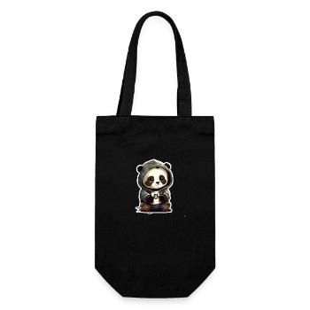 Panda mit Hoodie - Geschenkbeutel für Flaschen - Schwarz - Vorne