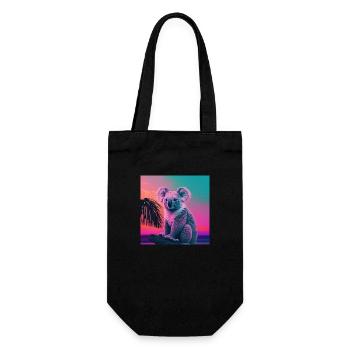 KOALA VAPORWAVE, moderne Kunst, Neon Farben - Geschenkbeutel für Flaschen - Schwarz - Vorne