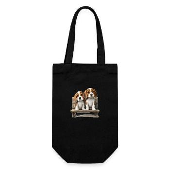 2 Beagles auf Bank Geschenk - Geschenkbeutel für Flaschen - Schwarz - Vorne