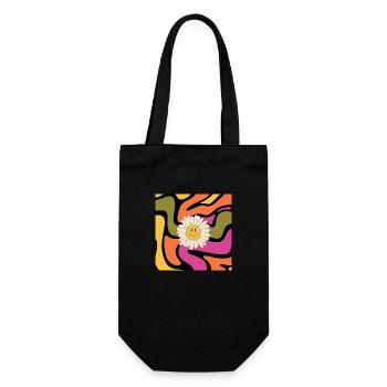 Happy Retro Flower Power - Geschenkbeutel für Flaschen - Schwarz - Vorne