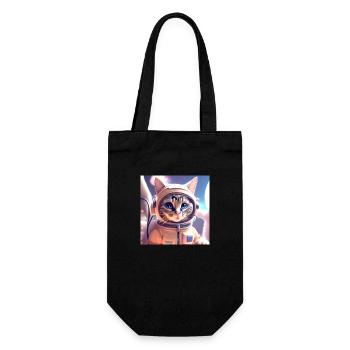 Asteonaut Katze im Weltall - Geschenkbeutel für Flaschen - Schwarz - Vorne