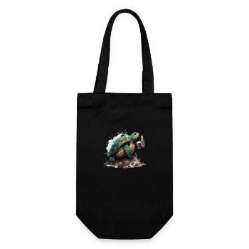 Meeres Schildköte surft mit Bier. Cooles Motiv - Geschenkbeutel für Flaschen - Schwarz - Vorne