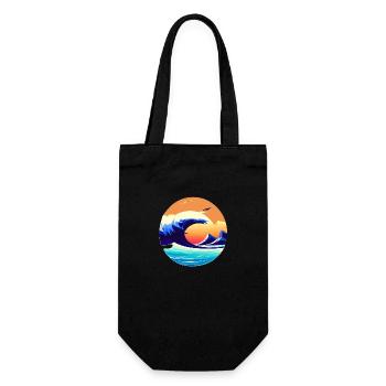 Surfer Surfbrett Surferin Wellenreiten surfen - Geschenkbeutel für Flaschen - Schwarz - Vorne