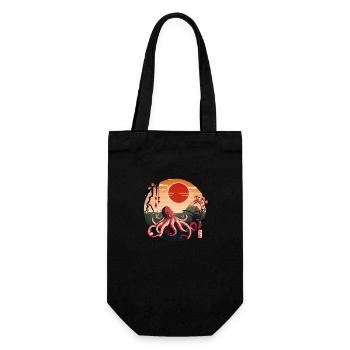 Japanese Art, Octopus in the Sea with Waves Comic - Gift Bag for Bottles - black - Front