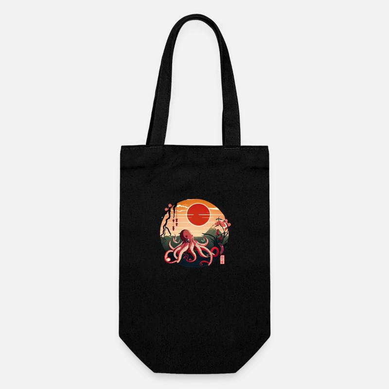 Art japonais, Poulpe dans la mer avec Waves Comic - Sac à bouteille - noir