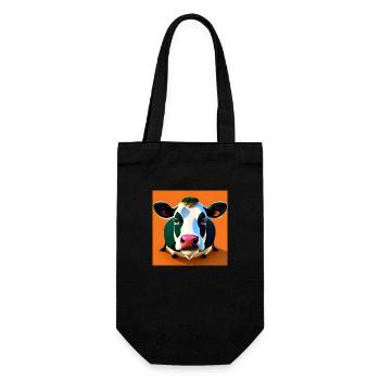 Vache noire et blanche sur fond orange - Sac à bouteille - noir - Devant