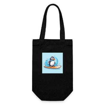 Süßer Surfender Pinguin auf einem Surfbrett - Geschenkbeutel für Flaschen - Schwarz - Vorne