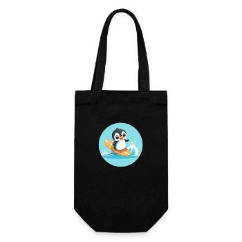 Süßer Surfender Pinguin auf einem Surfbrett - Geschenkbeutel für Flaschen - Schwarz - Vorne