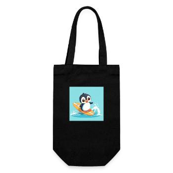 Süßer Surfender Pinguin auf einem Surfbrett - Geschenkbeutel für Flaschen - Schwarz - Vorne