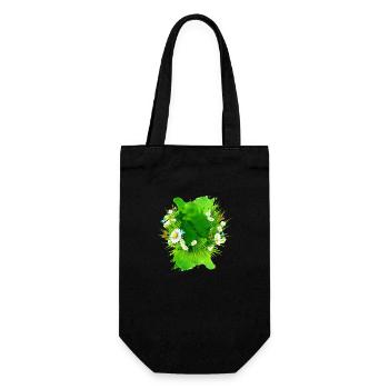 Frühlingsmotiv mit Wiese Blumen Gras - Geschenkbeutel für Flaschen - Schwarz - Vorne