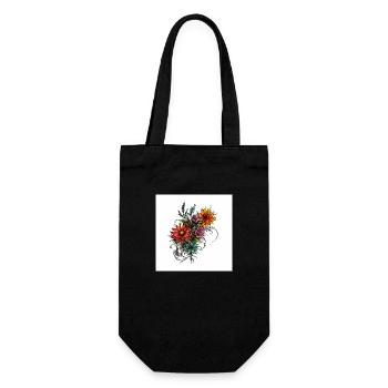 Elegante Blumenillustration mit edlen Verzierungen - Geschenkbeutel für Flaschen - Schwarz - Vorne