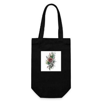 Elegante Blumenillustration mit edlen Verzierungen - Geschenkbeutel für Flaschen - Schwarz - Vorne