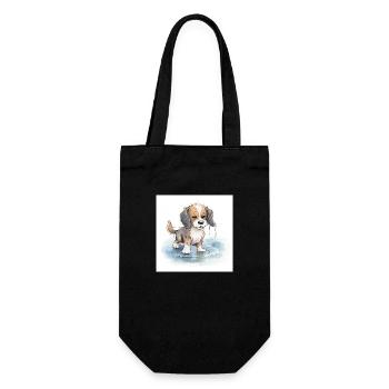Happy dog playing in a rain puddle - Gift Bag for Bottles - black - Front
