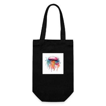 Neonfarbene Aquarell Qualle im Meer - Geschenkbeutel für Flaschen - Schwarz - Vorne