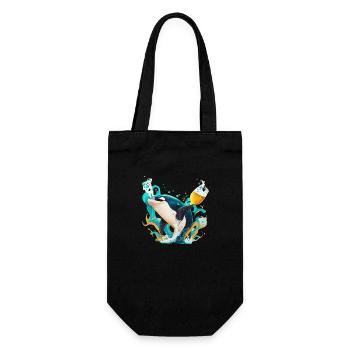 Orca mit Bier und Wellen - Geschenkbeutel für Flaschen - Schwarz - Vorne