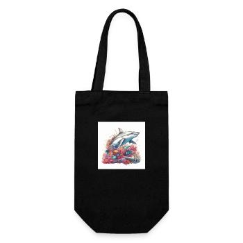 shark swims in the coral reef - Gift Bag for Bottles - black - Front