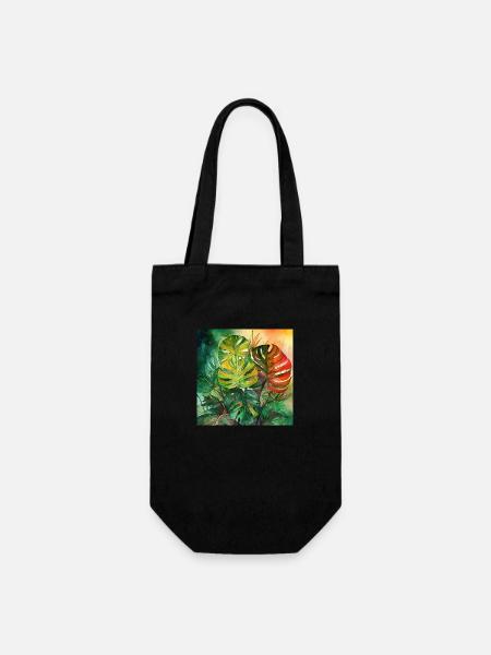 Handgezeichnete Aquarell Monstera Pflanze - Geschenkbeutel für Flaschen - Schwarz