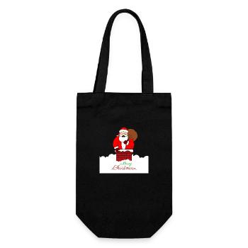 Frohe Weihnachten steckte fest, fetter Weihnachtsmann - Geschenkbeutel für Flaschen - Schwarz - Vorne