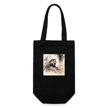 Watercolor illustration of a lion in the jungle - Gift Bag for Bottles - black - Front