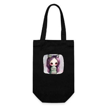 Katze Katzenmädchen - Phantasie - Geschenkbeutel für Flaschen - Schwarz - Vorne