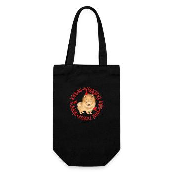 Cute Pomeranian, sloppy kisses - Gift Bag for Bottles - black - Front