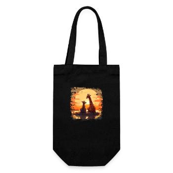 Giraffenfamilie genießt den Sonnenuntergang - Geschenkbeutel für Flaschen - Schwarz - Vorne
