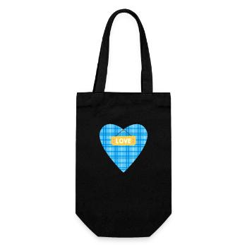 Light Blue Tartan Heart Art, Blue Heart Aesthetic - Gift Bag for Bottles - black - Front